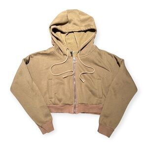 Casual Tan Zip-Up Hoodie for Women